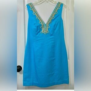 NWT Lilly Pulitzer Vibrant Blue Mini Dress with Gold Accents